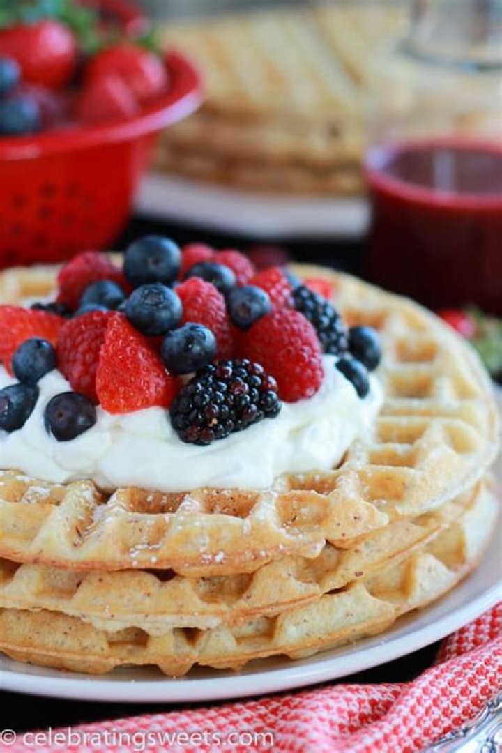 Almond Flour Waffles with Berries & Cream