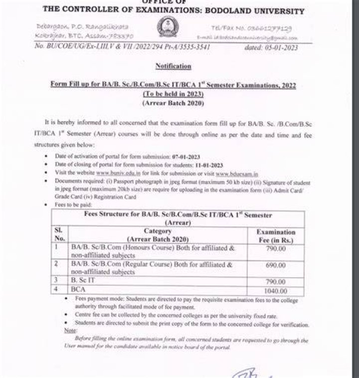 Bodoland University Admit Card 2024 1st, 3rd, 5th Semester Hall Ticket