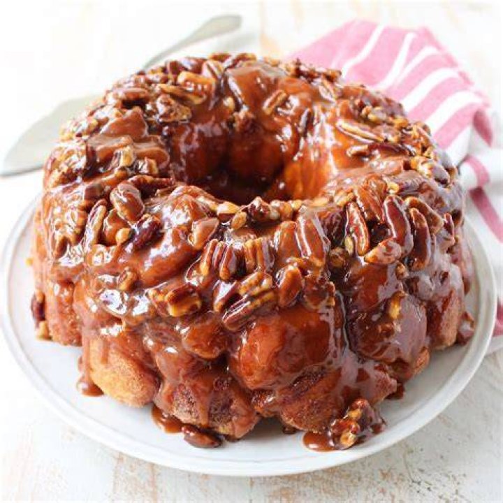 Caramel monkey bread on a white plate.