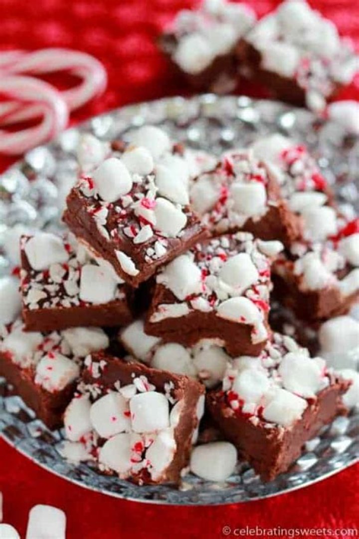 Marshmallow Fudge with Peppermint - Celebrating Sweets