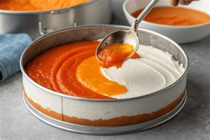 Orange syrup being spooned over an orange bundt cake.