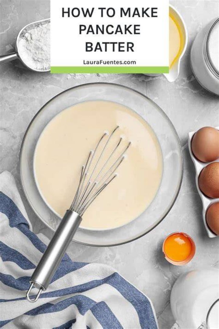 Pancake batter in a large bowl and cooking on a skillet.